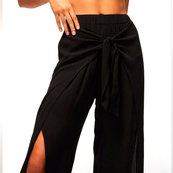 Women's Tie-Front Wrap Beach Pants - Black, size M - Picture 2 of 8